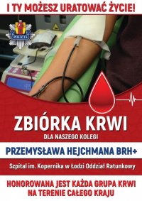 zbiórka krwi dla naszego kolegi - plakat z napisem zbiórka krwi.