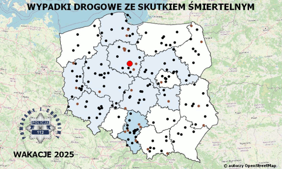 mapa wypadków śmiertelnych.