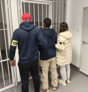 nieumundurowani policjanci prowadzą zatrzymanego.